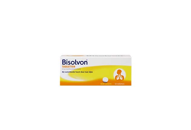 Tabletten te gebruiken bij vastzittende hoest, Bisolvon.