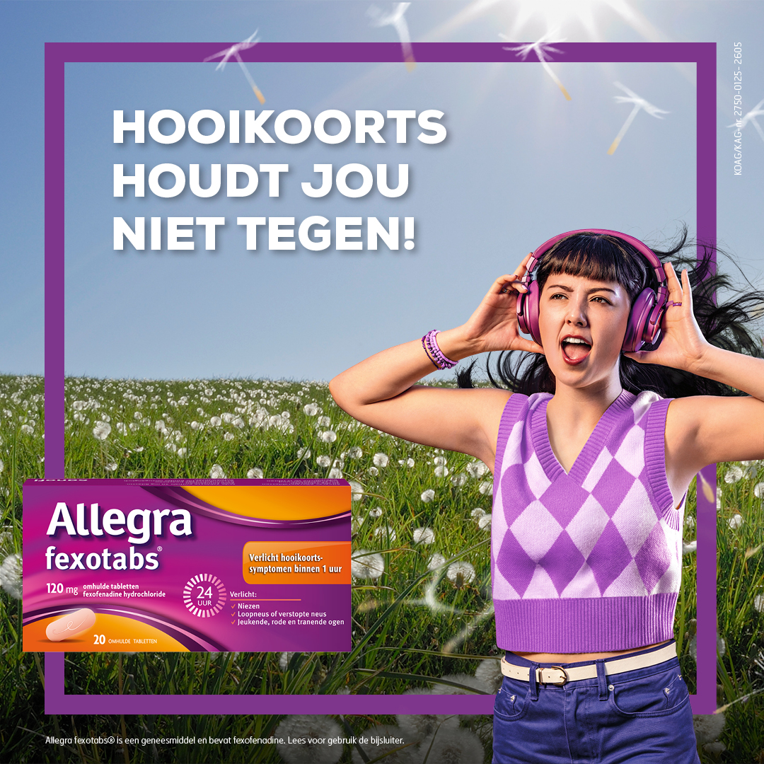 Allegra verlicht symptomen van hooikoorts en huisstofmijt. 
